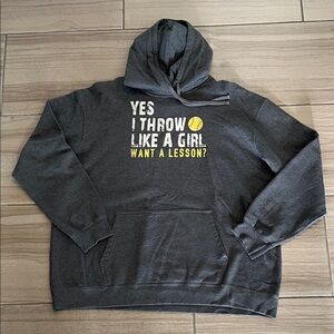 Throw Like A Girl Gray Graphic Hoodie
